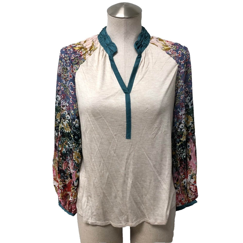 Tiny Anthropologie Eleanor Blouse Womens XS Henley V Neck‎ Floral Long Sleeve